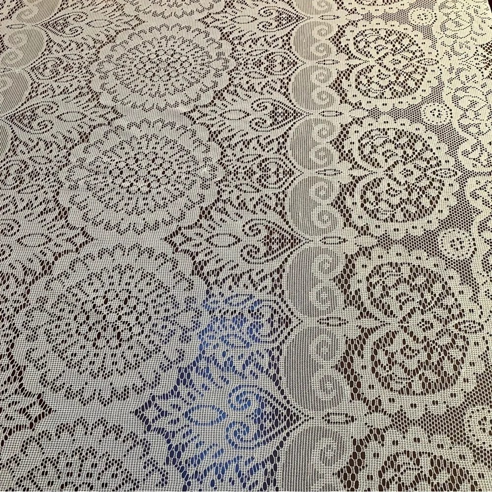 VTG Lace White TableCloth Rectangle Floral Maximalist Grannycore 70in X 92.5in